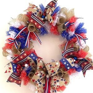 HANDCRAFTED Patriotic Wreath 4th of July Memorial Day Veterans Day Military